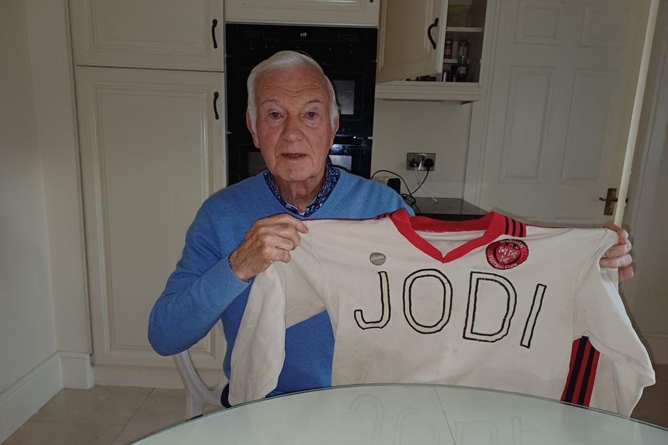 Turlough O'Connor with the oldest surviving Bohemians/Jodi jersey